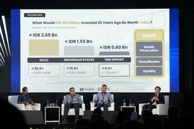 Lakuemas meraih penghargaan Excellence in Digital Gold Financial Innovation dalam rangkaian Investor Daily Summit 2026.(Foto : dok, Lakuemas)