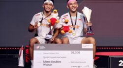 Fajar/Fikri mengalahkan pasangan Malaysia, Aaron Chia/Soh Wooi Yik, dengan skor telak 21-8, 21-11 dan menjadi juara Denmark Open 2026(Foto : PBSI)